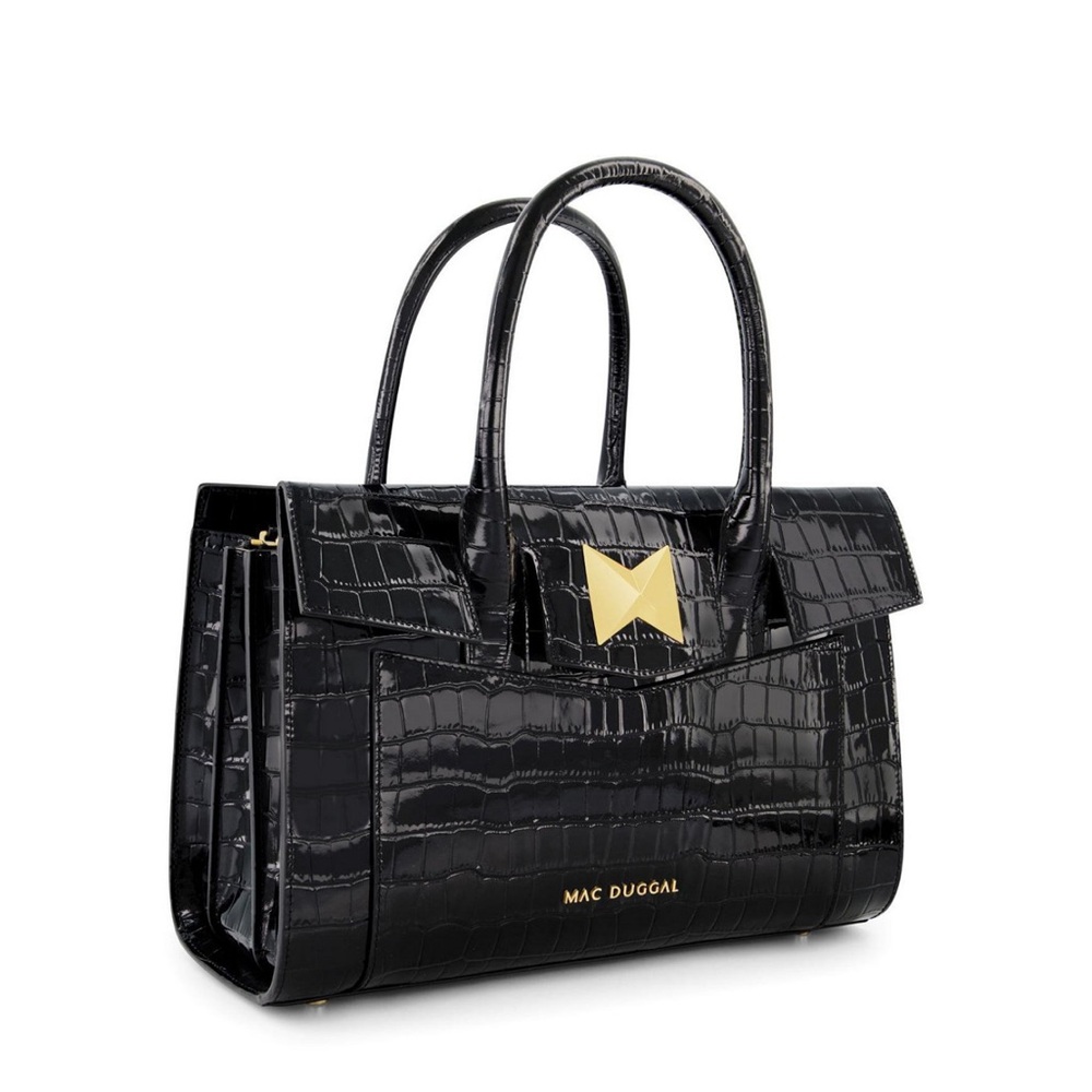 Mac Duggal Gold Plated Hardware Crocodile Embossed Leather Tote Bag